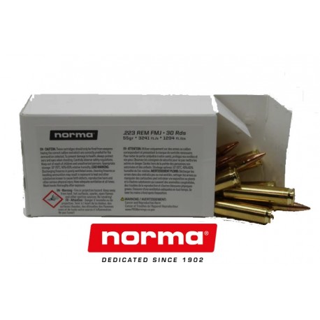 Cartouches NORMA .223 Rem. FMJ 55gr - Boite de 30