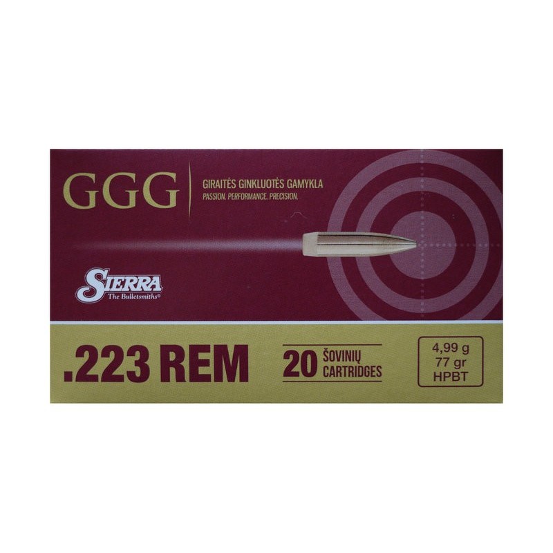 Cartouches GGG .223 Rem. HPBT 77gr - Boite de 20