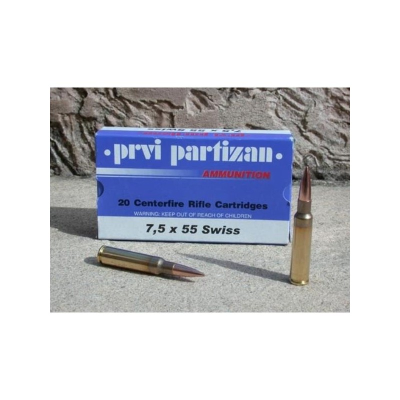 Cartouches PARTIZAN CAL. 7,5X55 SUISSE 174-GRS FMJ-BT lot de 500